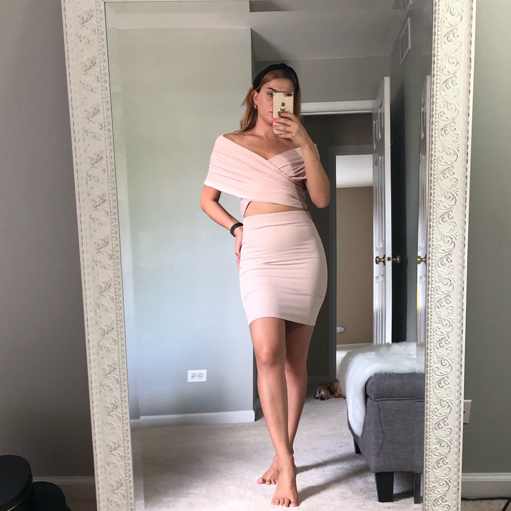 Baby pink bodycon set